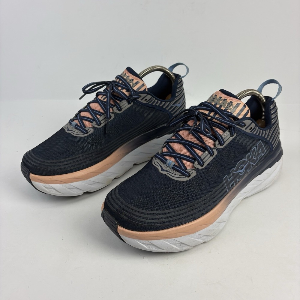 Hoka One One Bondi 6 W Running Shoes Womens 11 Navy Cantaloupe Sneakers